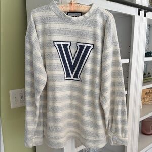 Woolly Threads Villanova Cream & Blue Striped Mockneck Sweater